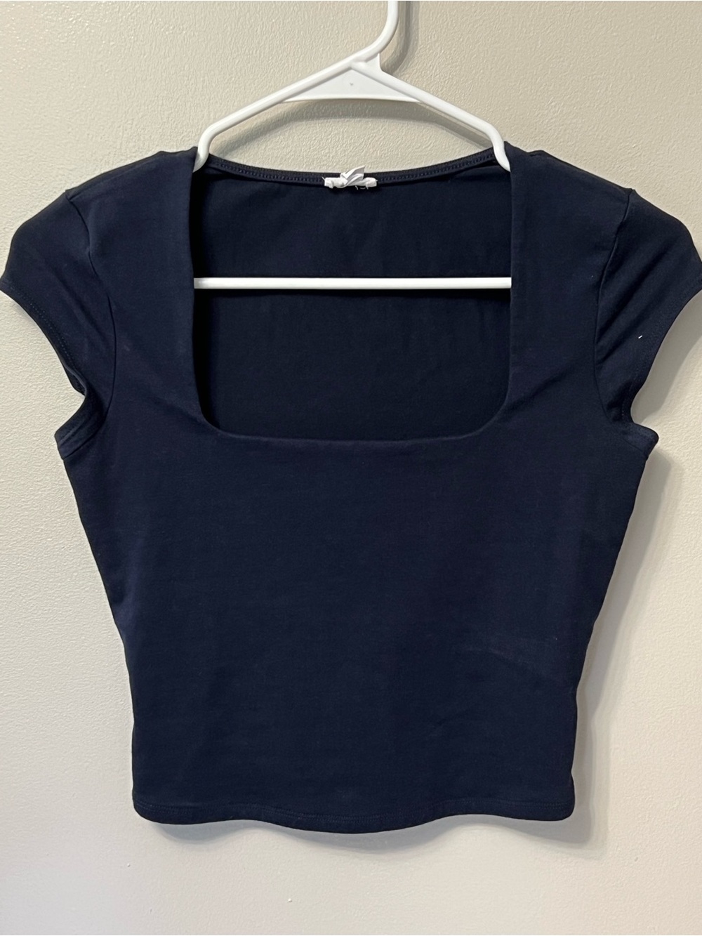 Garage Square Neck Short Sleeve Cropped Top - Navy